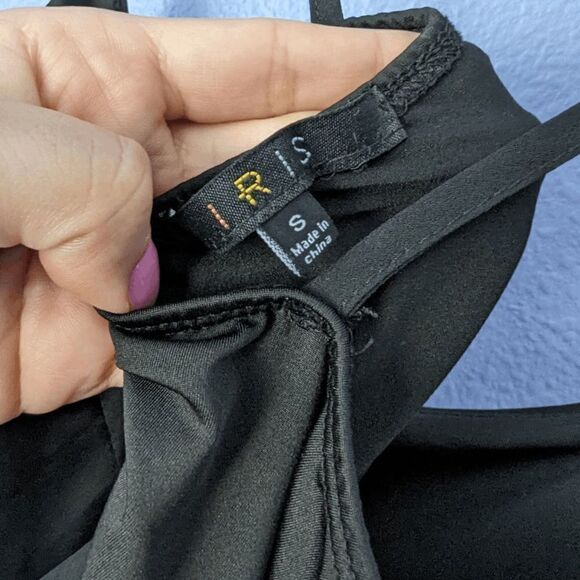 Women's Iris Bodysuit Sleeveless Black Silver Sequined Straps Small Button EUC - Picture 5 of 10